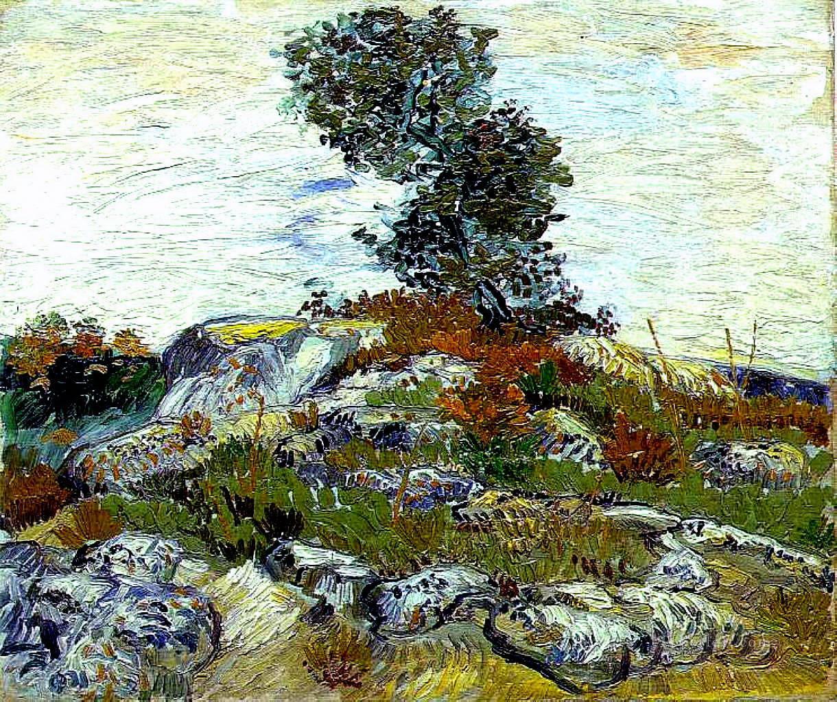 オークの木のある岩 フィンセント・ファン・ゴッホ油絵